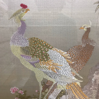 中国美術 乾隆 乙丑 刺繍入り 在銘 花鳥図