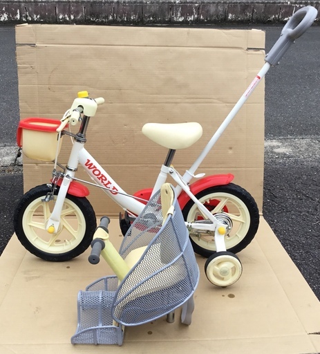 超美品>可愛い💕12インチ 幼児用自転車・補助輪、カジキリ押し棒