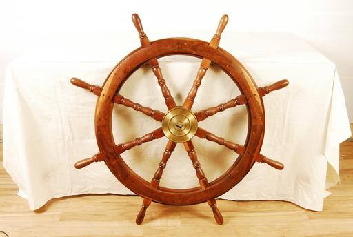 0768 チーク材 真鍮 木製 舵 舵輪 真鍮 操舵輪 ラット インテリア オブジェ アンティーク  106.5ｃｍ 　アントレ
