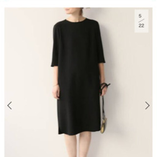 ドゥーズィエムクラス ネイビー38 七分丈のトリアセテートワンピース