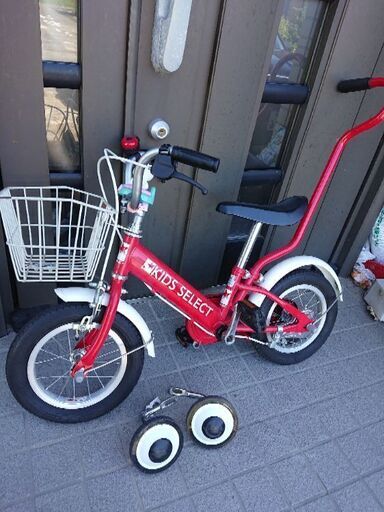 美品 12インチ 子供用 自転車 練習 訓練 バー付き  補助輪