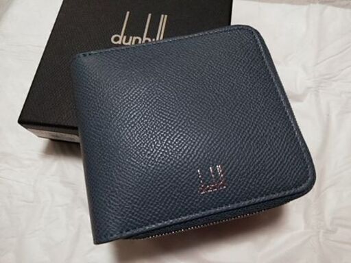 未使用　ダンヒル　dunhill　ラウンドジップ二つ折り財布　サフィアーノレザー　青灰