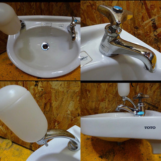 （4114-0）TOTO 壁掛 手洗器 L30DM 蛇口 水石けん入れ・蛇口・S字配管付 洗面器 シンク　手洗いボウル　T205NRC　中古品