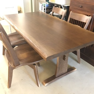 イバタインテリア KELLYシリーズ ケリーシリーズ ダイニングテーブルセット テーブル チェア 5点セット 茶 飛騨家具メーカー 中古品