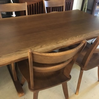 イバタインテリア KELLYシリーズ ケリーシリーズ ダイニングテーブルセット テーブル チェア 5点セット 茶 飛騨家具メーカー 中古品