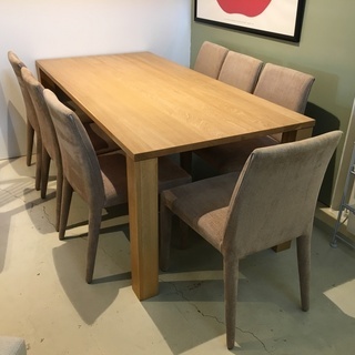 イデアポート購入品 ダイニングテーブル8点セット テーブル チェア ナチュラル×ベージュ系 中古品