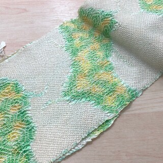  絞り 反物 正絹 薄緑 黄 白 ハンドメイド リサイクル 　MM83
