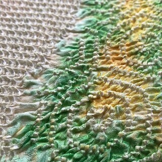  絞り 反物 正絹 薄緑 黄 白 ハンドメイド リサイクル 　MM83