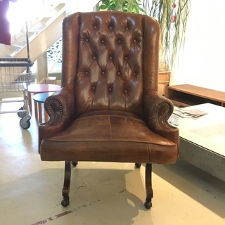 アンティーク アームチェア ソファ 1人掛け 総革 中古品