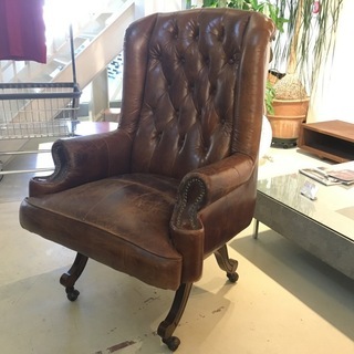アンティーク アームチェア ソファ 1人掛け 総革 中古品