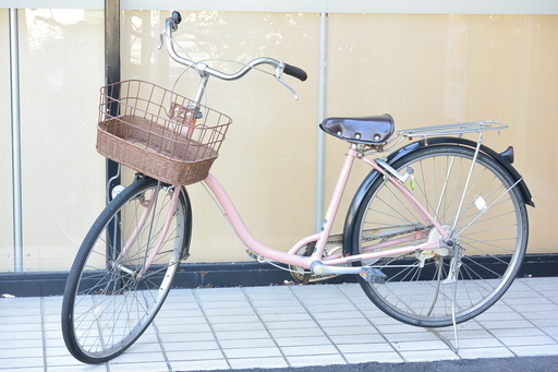 ブリヂストン 優美 ユービ Yuuvi 26インチ 26型 ベージュピンク カギ付き　ママチャリ シティサイクル 自転車