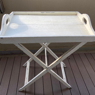 フランス輸入家具　ブロカント　ホワイト木製折り畳みテーブル