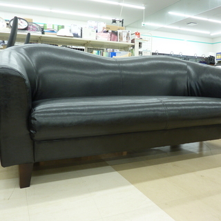 2人掛けソファ 合皮製 ブラック 中古品 札幌市 清田区