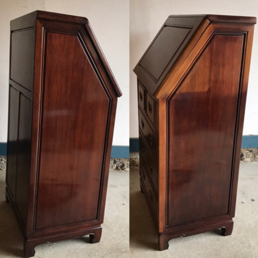 逸品 花梨 ビューロー チェスト カリン 無垢 引き出し 机 書斎棚 唐木