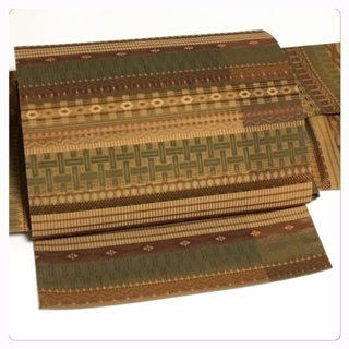 美品　高級　付け帯　ブラウン　織り　特品　極上　正絹　袋　二重太鼓　作り帯　二部式　中古品
