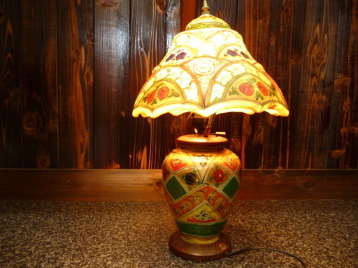 中古品 パキスタン製 ラクダ 革ランプ テーブルランプ テーブルライト 皮ランプ