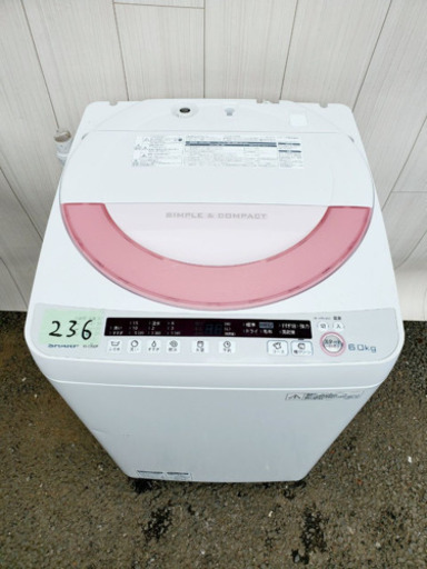 236番 SHARP✨全自動電気洗濯機⚡️ES-GE60P-P‼️