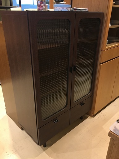 キャビネット 食器棚 茶 中古品