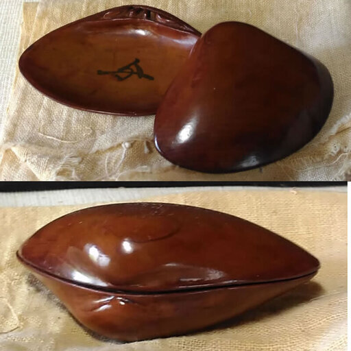 c229 貝合わせ 貝型 香合 漆塗 木製 花押あり 合わせ箱