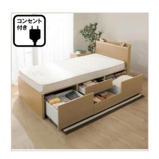 ベット\u0026マットレスセット！コンセント、収納付き高性能ダブルベッド(説明書付き) \u0026ポケットコイルマットレス