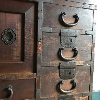 帳場箪笥 タンス 食器 金具 棚 収納 引き出し 古材 アンティーク 明治