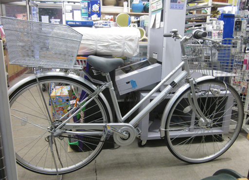 札幌 美品 内装3段変速 27インチ 自転車 ママチャリ シティサイクル 荷台かご付き オートライト シルバー