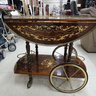 アンティーク風キッチンワゴン 片側ウイング難あり【ユーズドユーズ