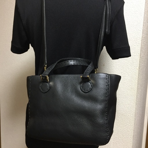 Kitamura キタムラ 黒レザー 2way 斜めがけショルダーバッグ デカポーチ付
