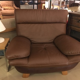 【karimoku】◆1Pソファ◇ブラウン◆程度良好◇ カリモク karimoku ソファ 1Pソファ 本革 茶 中古品