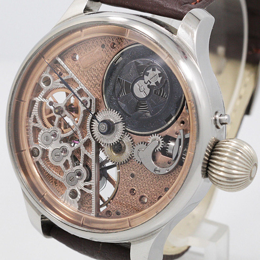 下取値引き交渉あり 1900年 バセロンコンスタンチン懐中時計のムーブメント使用カスタム腕時計 フルスケルトン 玉葱リューズ アンティーク