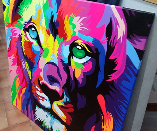 レイン・カラセド アクリル 絵画 本人肉筆 lion シャープなライオン 