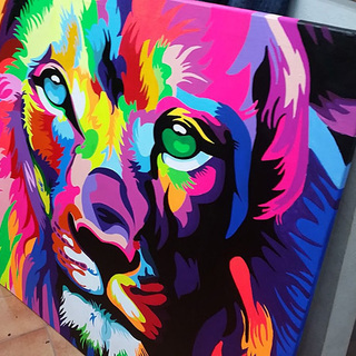 超特大◇ レイン・カラセド アクリル 絵画 本人肉筆 lion ライオン  