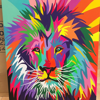 超特大 レイン・カラセド画伯直筆 本人肉筆 アクリル絵画 ライオン