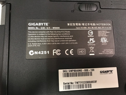 ノートパソコン GIGABYTE    W566N  713