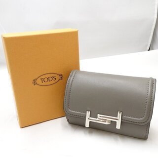 トッズ TOD'S コンパクト財布 三つ折り ダブルT レザー グレー