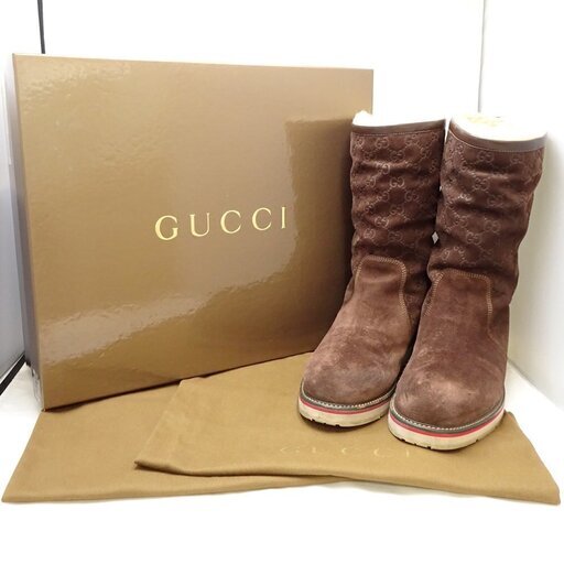 グッチ GUCCI ムートンブーツ GG柄 スエード ブラウン 224614 /046207