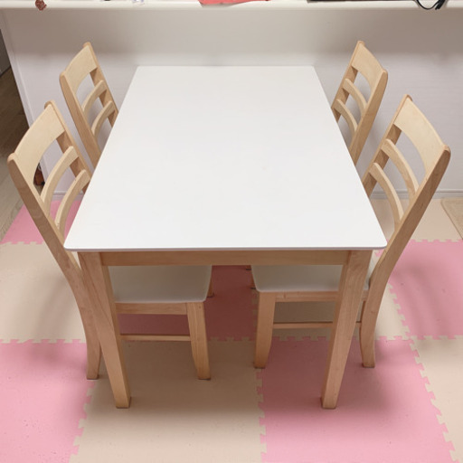【値下!!】オシャレなダイニングテーブル&チェア4脚セット☆ ホワイト 白 ナチュラルカラー