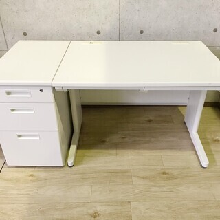 K10*39 美品★オフィス机 事務机 袖机 キャビネット ワゴン 鍵付き 白 ホワイト