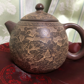 中国 欽陶居 急須 No.57 四面四神 紫泥 白泥 紫砂 茶壷 茶壺 欽州 エン