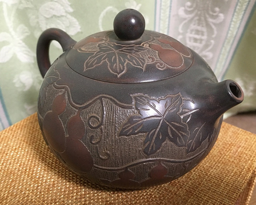 中国 欽陶居 急須 No.57 四面四神 紫泥 白泥 紫砂 茶壷 茶壺 欽州 エン