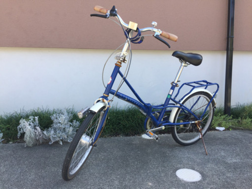 再出品‼️お引渡限定 20インチ折りたたみ自転車 青 シマノ製6段変速付き オートライト