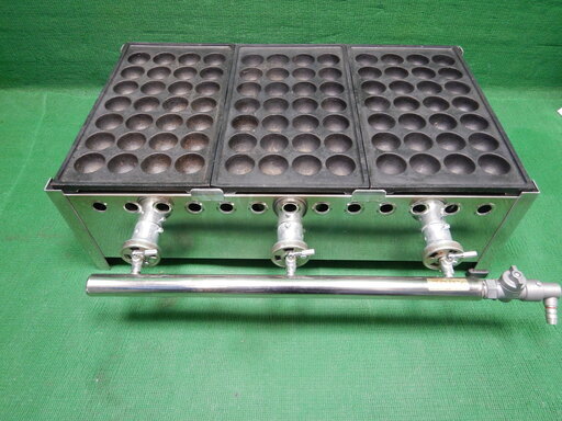 ☆中古品 業務用 プロパンガス LPガス用 3連 たこ焼き器 たこ焼き機 タコヤキ たこやき 直径：約37㎜ 84穴☆