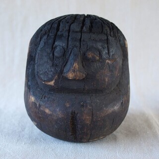 レア貴重！江戸時代 開運！木彫 高崎ダルマ 達磨木型14cm猛火修行の焼身