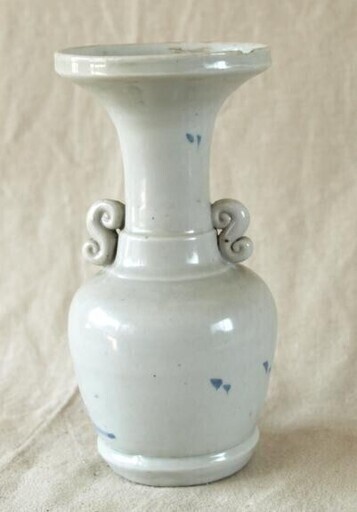 江戸時代☆古伊万里☆染付双耳仏花器20cm☆松竹梅図☆花入れ 華道 花道