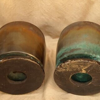 昭和八年☆銅製火鉢 回紋松竹梅 象嵌手あぶり25cm(火鉢)一対 木