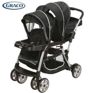 お話し中】2人乗り縦型ベビーカーとチャイルドシート