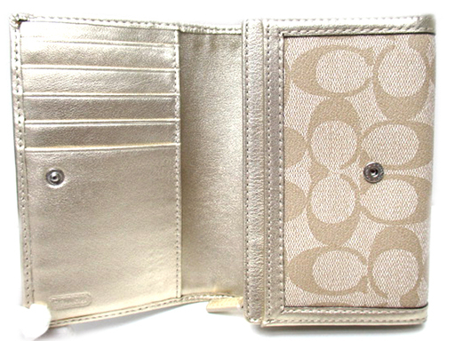 COACH（コーチ）二つ折り財布　43569　シグネチャー　ゴールド　レディース【中古】 COACH（コーチ）二つ折り財布 43569 シグネチャー ゴールド レディース