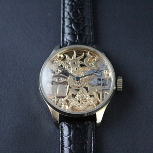 下取＆値引き交渉あり オメガ 懐中時計ムーブメント使用カスタム腕時計　フルスケ＆フリーメイソン エングレービング1899年 フリーメーソン