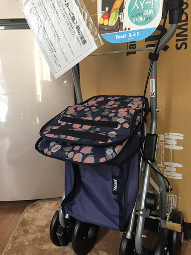 ￥1,000値下げ！★新品シルバーカー！★介護★手押し車★未使用★上品な紺色×花柄★高さ調節可★軽量