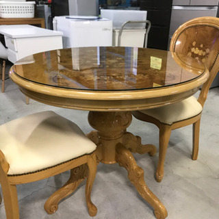 イタリア製！円卓 ダイニングテーブル 椅子×2脚 セット